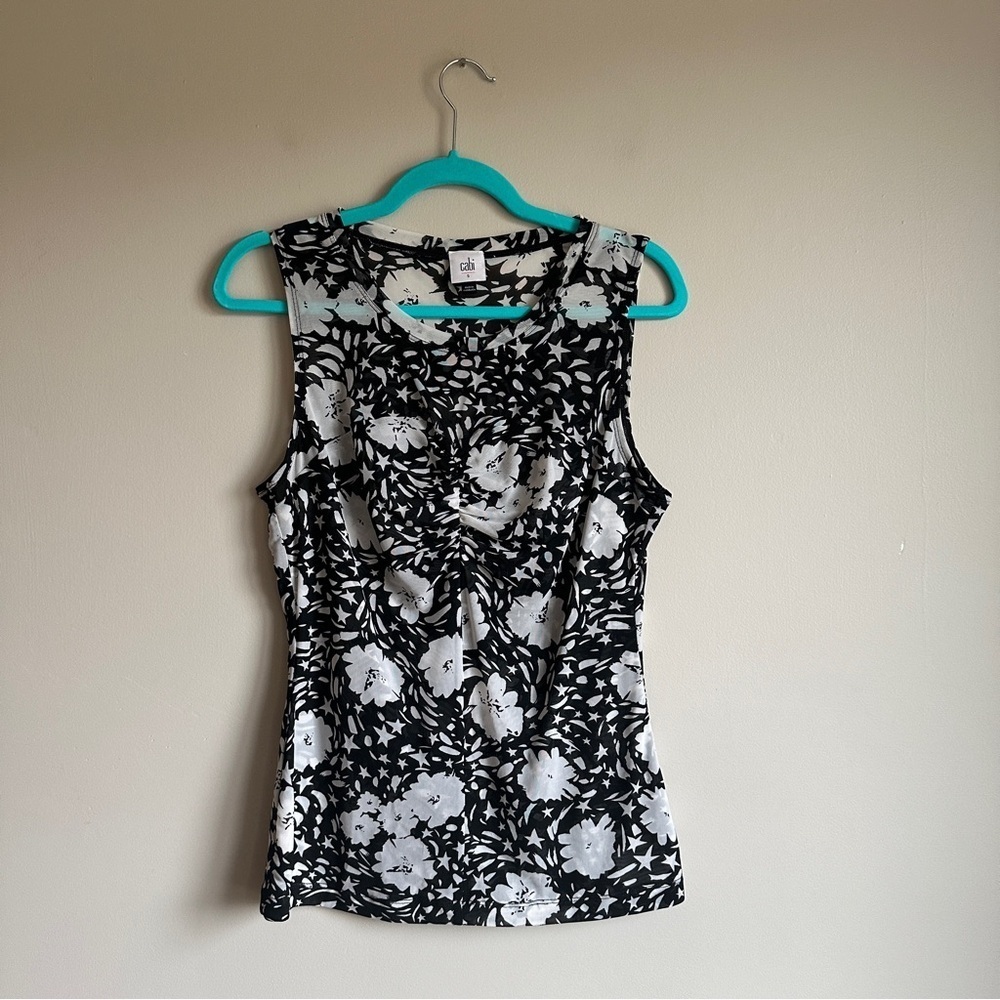 Cabi Floral Black and White Mesh Tank S